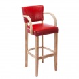 Barová židle s dřevěnou podnoží a područkami Ellen, bílá