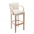 Barová židle s dřevěnou podnoží a područkami Ellen, bílá