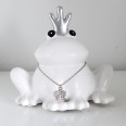 Kasička Žába s korunkou, 14 cm, bílá / stříbrná