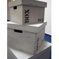 Sada 3 úložných krabic s víkem Wood No. 1,2,3, čtverce, krémová