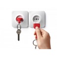 Nástěnný držák s klíčenkou QUALY Unplug, červená klíčenka