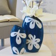 Váza keramická Fleur, 30 cm, modrá / bílá